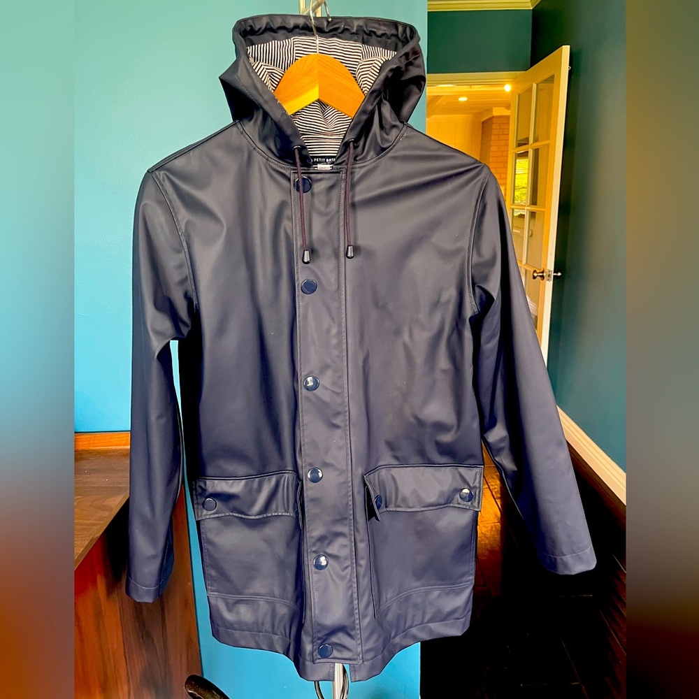 Petit Bateau women’s water repellent raincoat navy blue size XXS